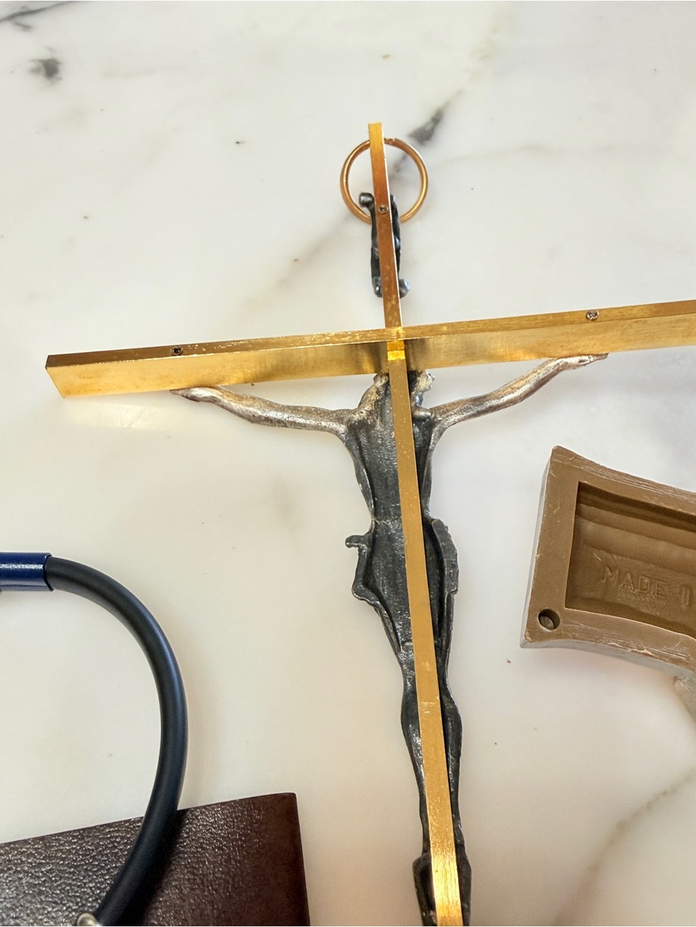 MCM Gold & Silver Crucifix Set w/ Praying Hands Cross, Italian Bracelet & Prayer - Picture 12 of 16